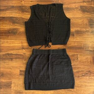 Black Knit Two-Piece Swimsuit Cover Up Set - Women